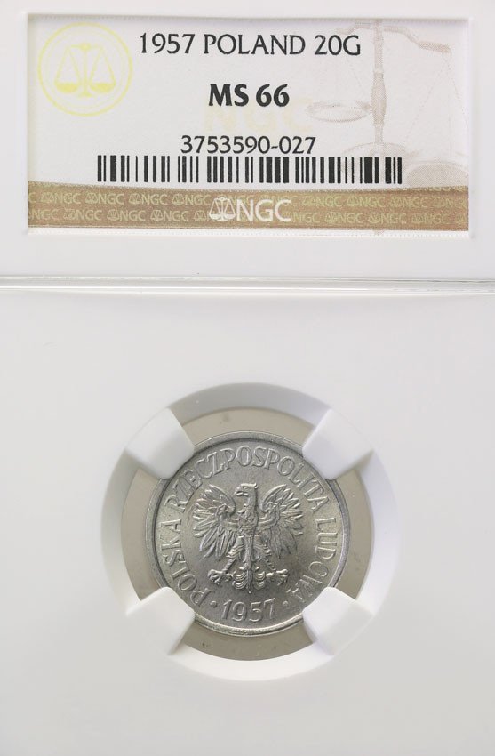 PRL. 20 groszy 1957 NGC MS66